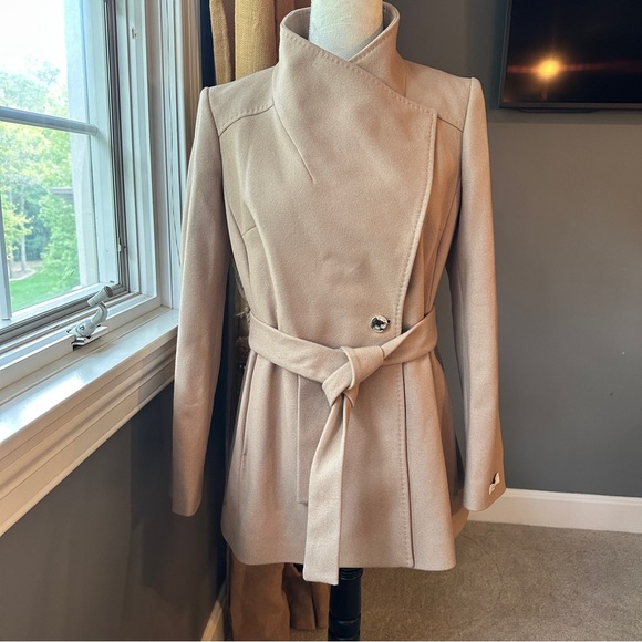 NWT Ted Baker London Wool Cashmere Blend Camel/Tan Wrap Coat w/Belt, Size 2 - Picture 4 of 16
